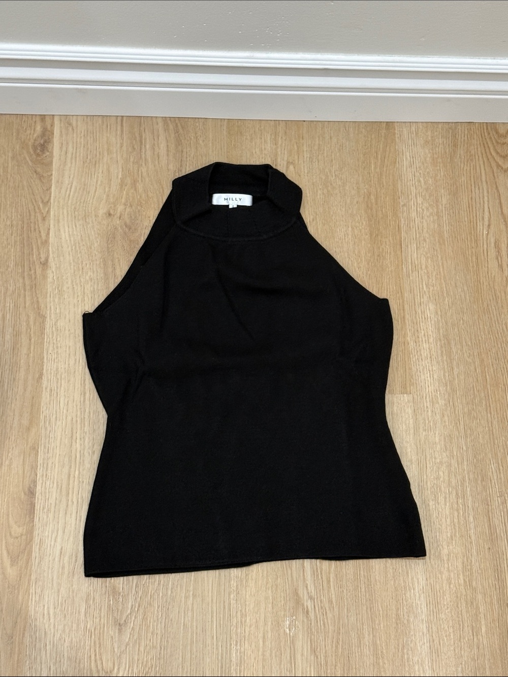 Milly Black Sleeveless Mock Neck Top